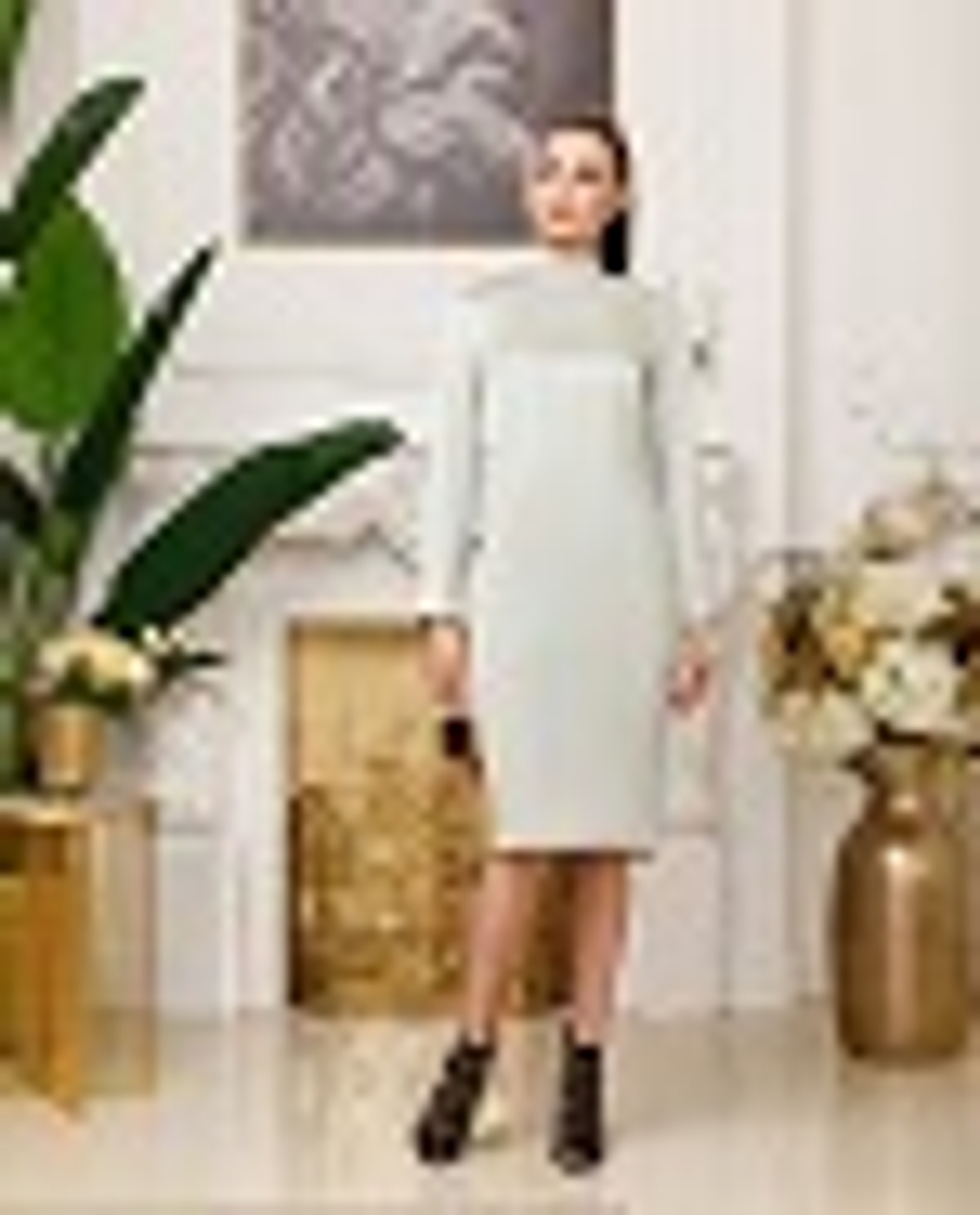 06-01-21 FW Шелковое прямое платье с воротником стойка, мятный XS