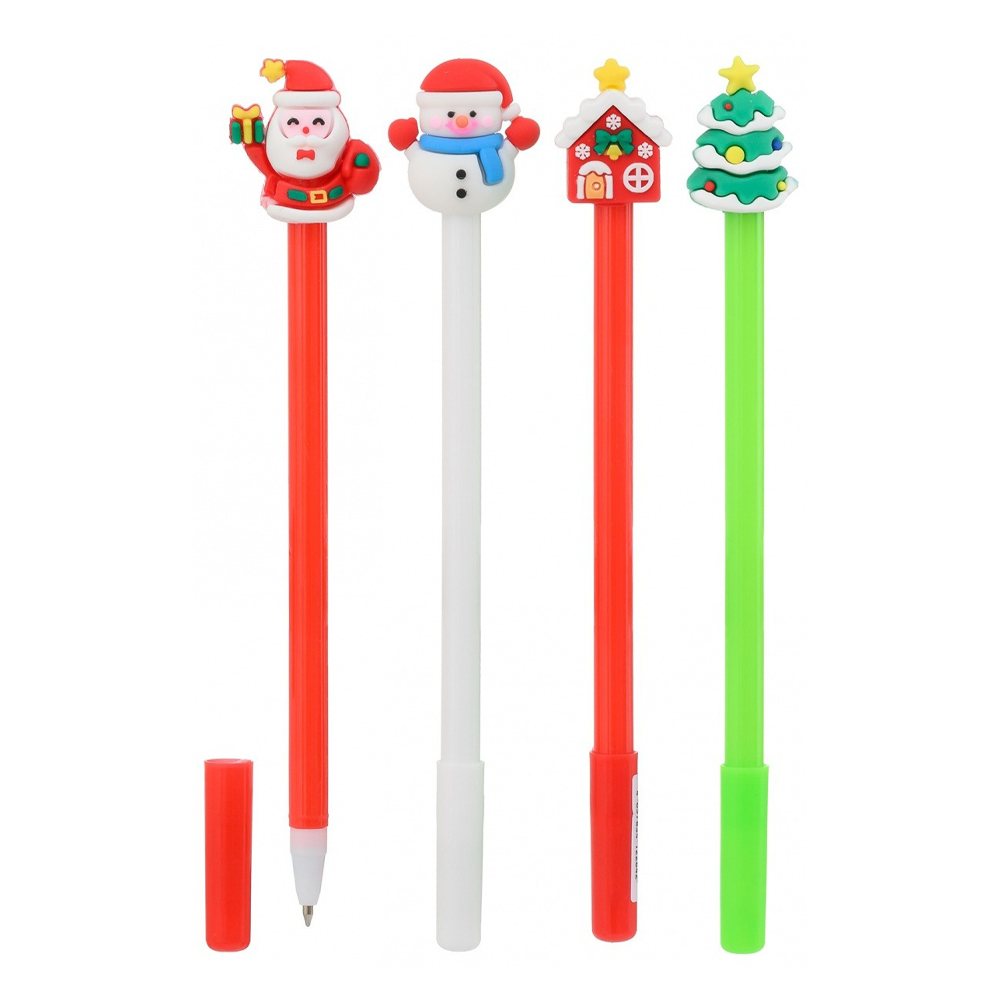 Ручка шариковая, Basir, синие чернила, серия "Новый год", с прорезиненной игрушкой, набор 12 шт