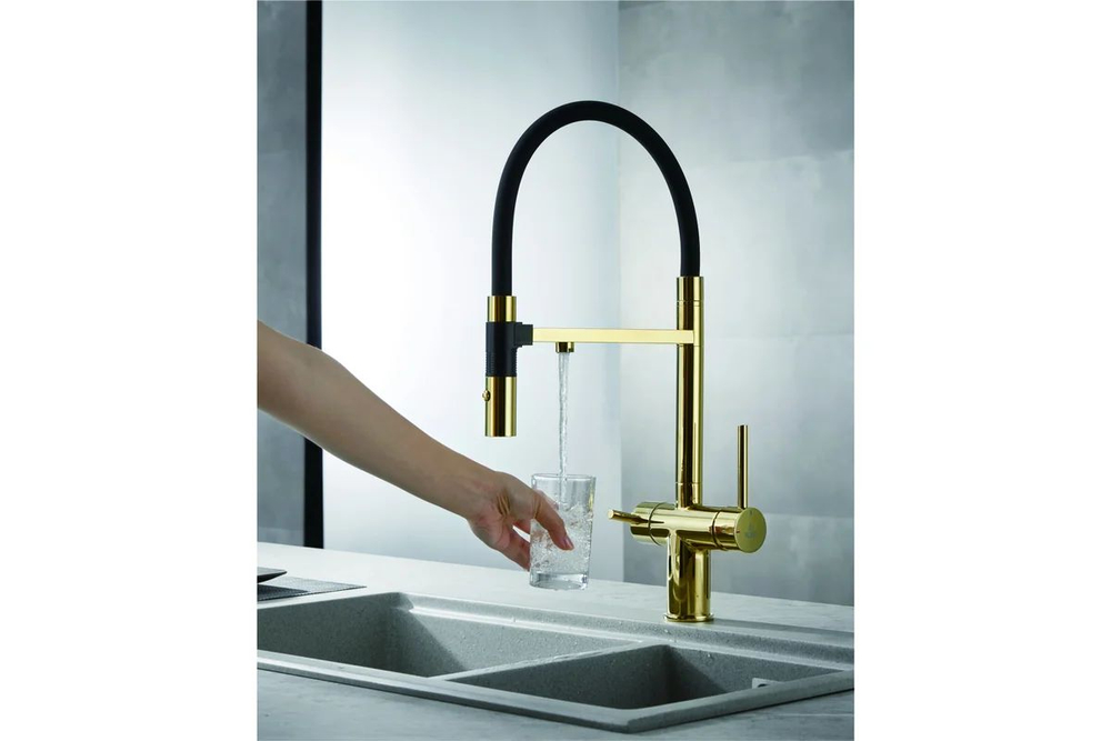 Смеситель для кухни, гибкий излив, магнитная вставка, под фильтр, золото, Rose R958E