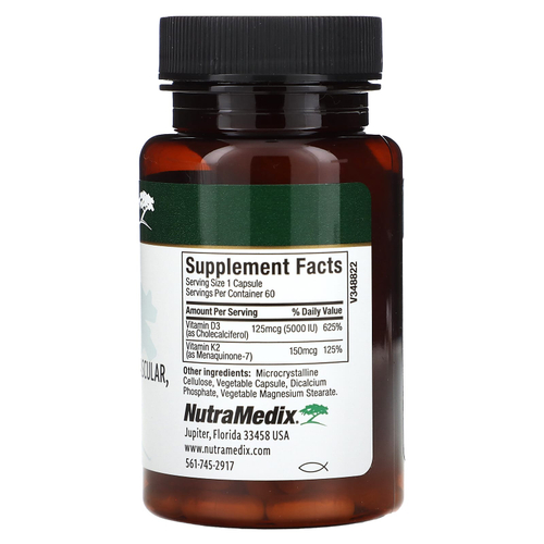 NutraMedix, витамины D3 и К2, 60 растительных капсул