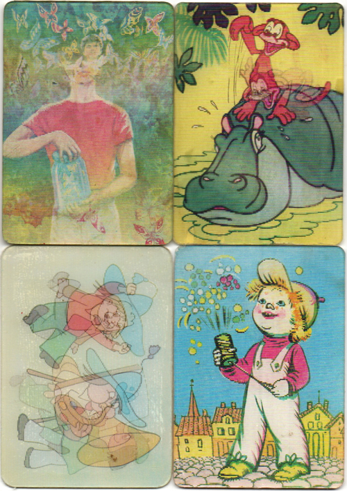 Набор из 4 переливных (стерео) Календариков . Мультфильмы СССР 1984, 1991, 1992 гг.