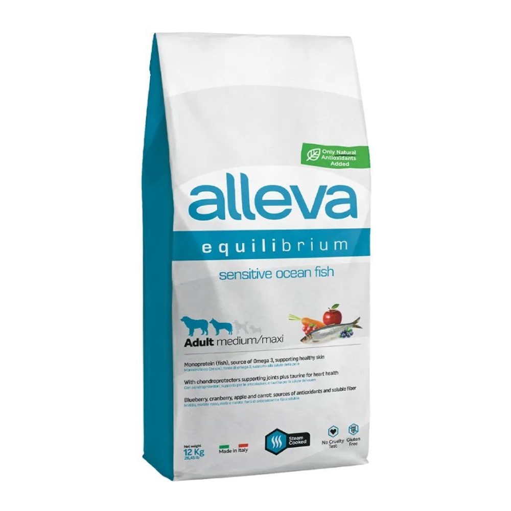 Супер премиум сухой корм Аллева Alleva Equilibrium Dog Sensitive Lamb & Ocean Fish Medium/Maxi Adult, для взрослых собак средних и крупных пород, с ягненком и океанической рыбой, 12 кг