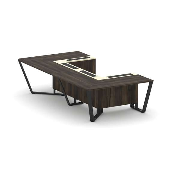 Steel Meet Стол переговорный П-образный KM-PR.B.SP-07P Дуб Мали/Ваниль Глянец/Металл Черный 1600*320