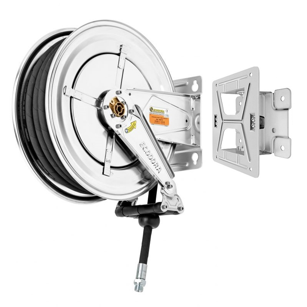 Катушка из нержавеющей стали для раздачи воздуха/воды 20 бар, шланг 15 м, диаметр 1/2", поворотная, ECODORA (Италия)