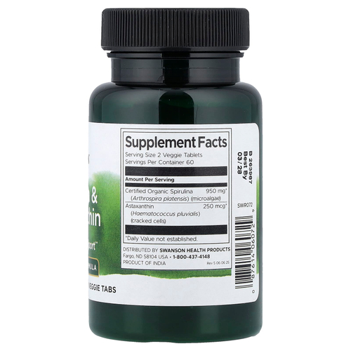 Swanson Vitamins, спирулина и астаксантин, 120 растительных таблеток