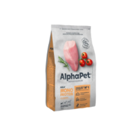 Cухой корм для взрослых собак мелких пород AlphaPet Superpremium Monoprotein (АльфаПет) из индейки, 3кг