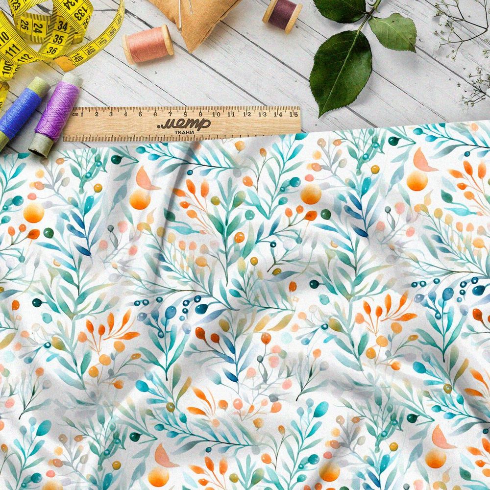 Ткань премиум дюспо акварельные веточки