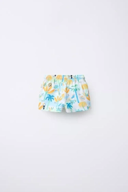 ZARA ПЛАВКИ С ПРИНТОМ «ПАЛЬМА И ЖИВОТНЫЕ», ЗЕЛЕНОВАТО-СИНИЙ