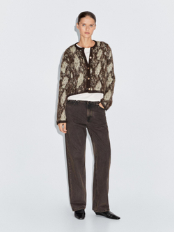 Massimo Dutti Вязаный кардиган с принтом, коричневый