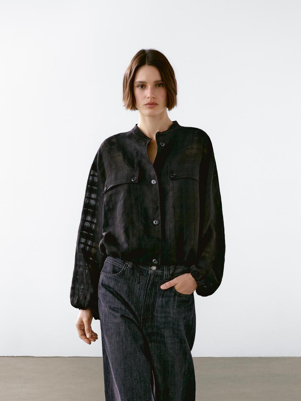 Massimo Dutti Куртка-бомбер в клетку, черный