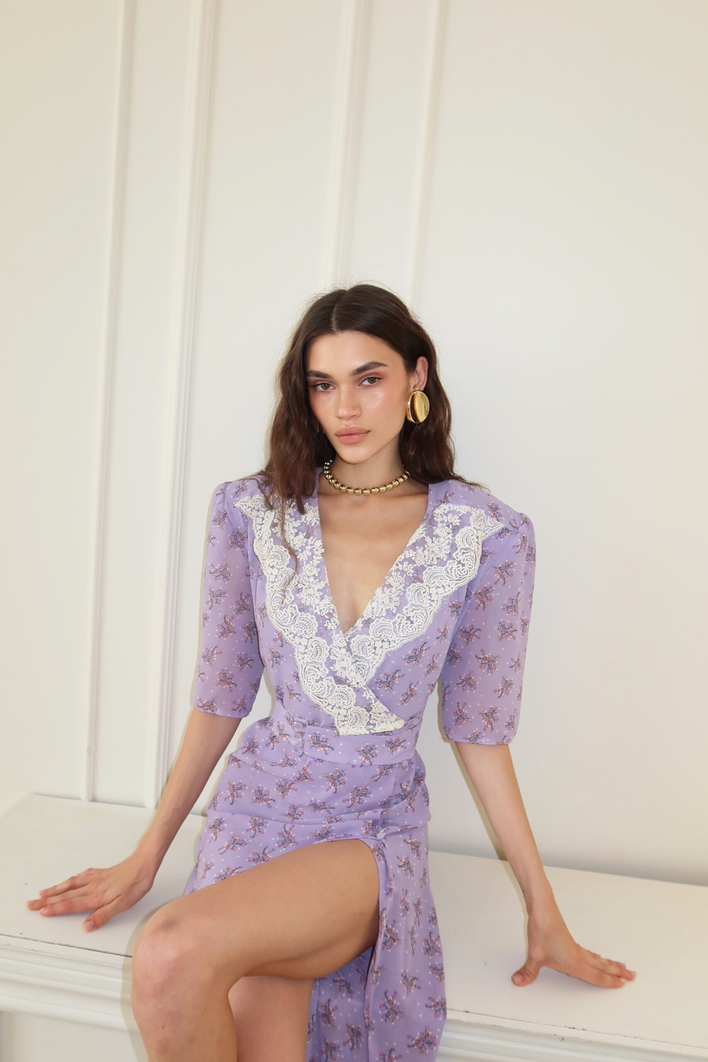 Платье макси с кружевом и цветочным принтом