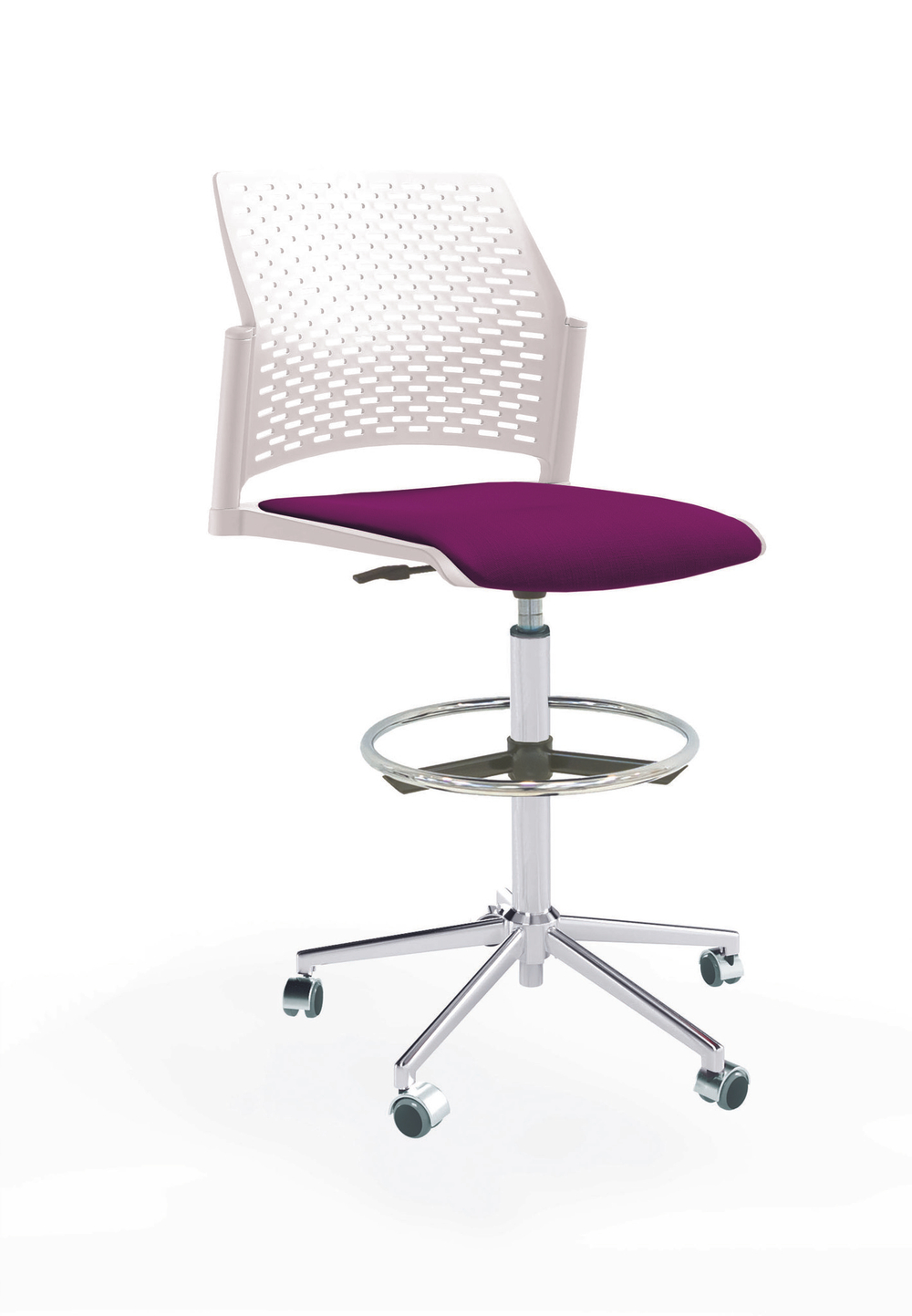Кресло Rewind каркас хром, пластик белый, база стальная хромированная, без подлокотников, сиденье фиолетовое