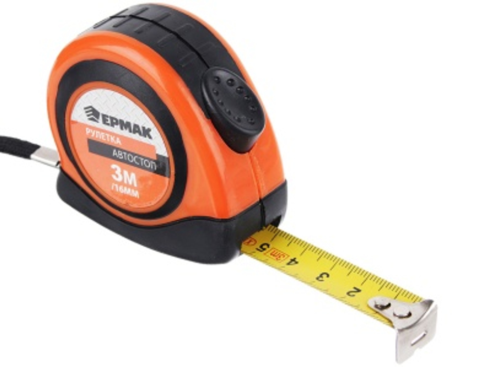 Рулетка 3м*16мм ЕРМАК автостоп с двукомпонентным корпусом