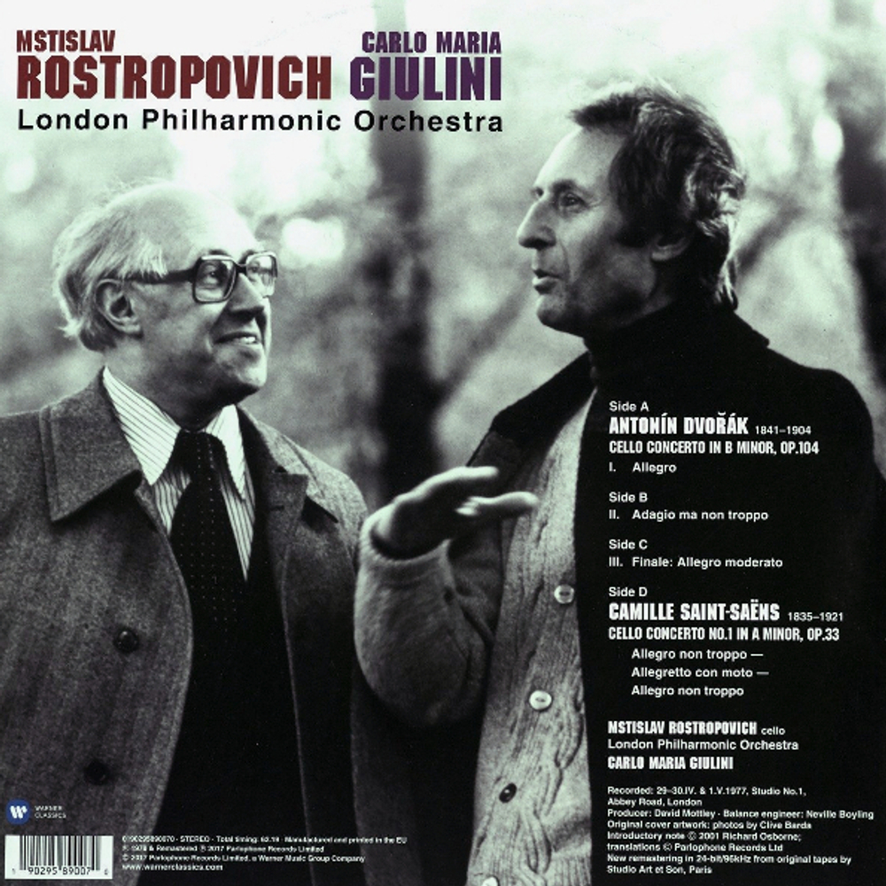 Mstislav Rostropovich, London Philharmonic Orchestra, Carlo Maria Giulini / Dvorak: Cello Concerto & Saint-Saens: Cello Concerto No. 1 (2LP)