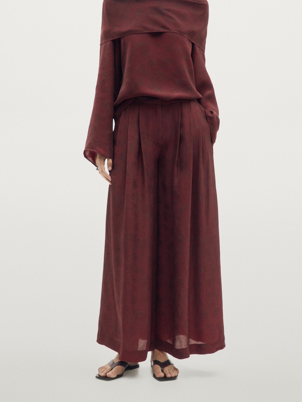 Massimo Dutti Широкие брюки с принтом и свободным кроем, цвет жженого апельсина