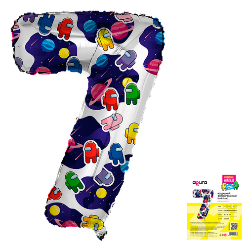 Шар фольгированный Цифра "7" Космонавтики 32" с гелием