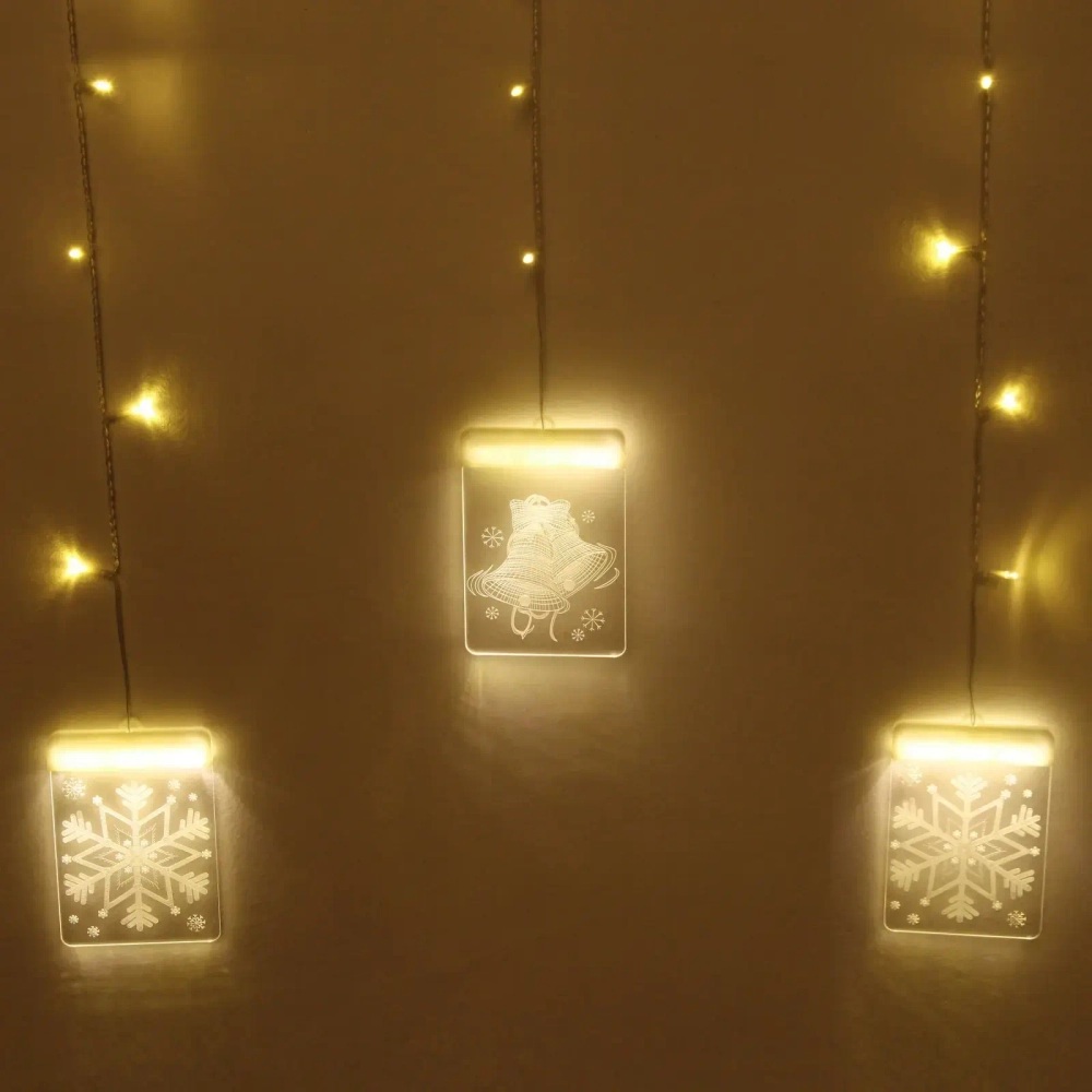 Гирлянда для дома БАХРОМА ш2,0м* в90/70см 36 ламп LED «3D Новый год»,8 реж., с пультом Д/У, IP-20, Теплый белый (USB)