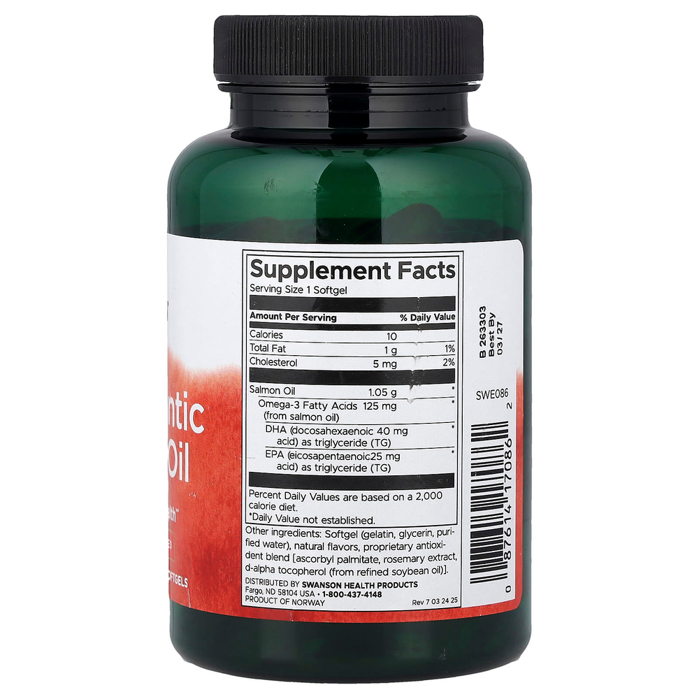 Swanson Vitamins, Чистый жир атлантического лосося, 90 мягких таблеток