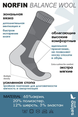Носки Norfin T2P BALANCE WOOL р.(39-41) M