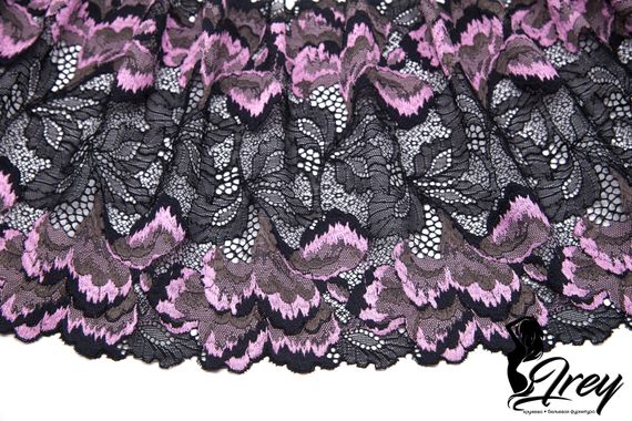 03-272 Кружево эластичное 22 см, черный/розовый