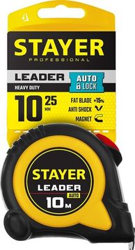 STAYER Leader, 10 м х 25 мм, рулетка с автостопом, Professional (3402-10-25)