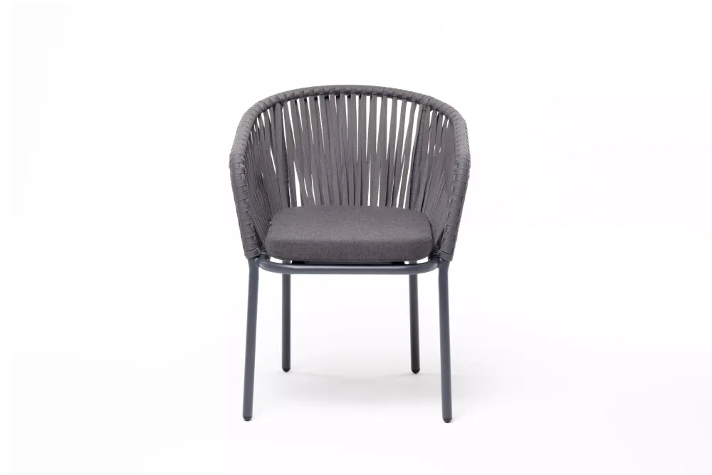 "Бордо" стул плетеный из роупа, каркас алюминий темно-серый (RAL7024) муар, роуп серый 15мм, ткань темно-серая 027