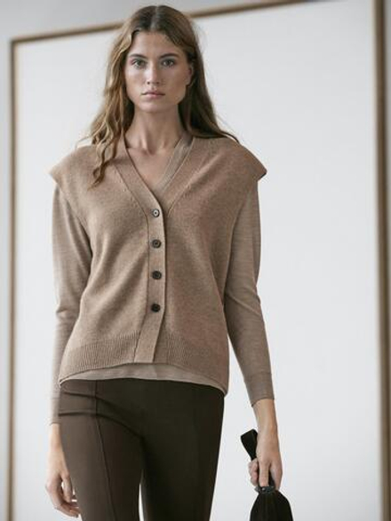 Massimo Dutti Вязаный жилет из шерстяной смеси с V-образным вырезом, норка