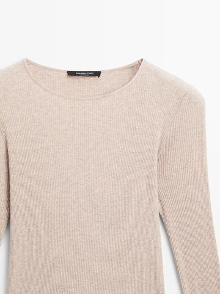 Massimo Dutti Футболка с длинным рукавом, светло-бежевый