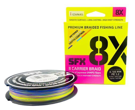 Леска плетеная SFX 8X разноцветная 150 м 0.185 мм 13 кг PE 1.2