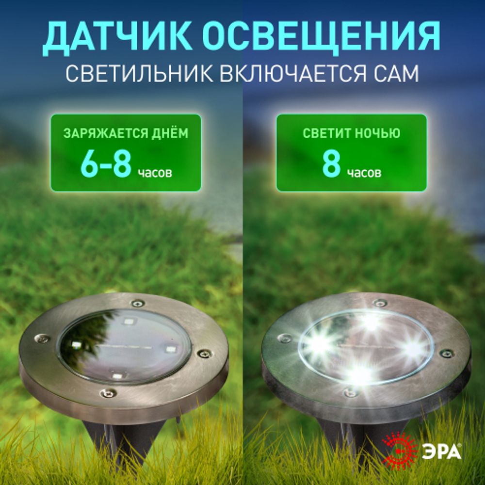 Светильник уличный ЭРА ERAST040-08 на солнечной батарее садовый сталь пластик 13 см | Садовые декоративные светильники