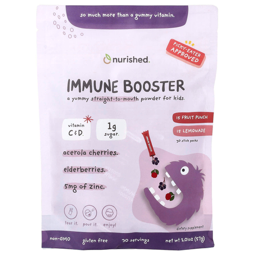 Nurished, Immune Booster, фруктовый пунш, со вкусом лимонада, 30 упаковок, 57 г (2,01 унции)