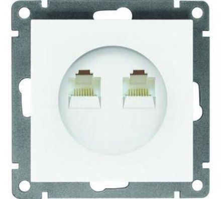 Розетка компьютерная двухместная "UNIVersal" серия "Афина" с/у, 1А, RJ45, белая (еврослот) (HU2310)