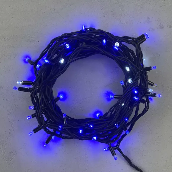 Гирлянда Нить 10 м., Синяя с Мерцанием Белого Диода 220В, 75 LED, Провод Черный Каучук, IP65, Beauty LED (LL75BLW-1-2B)