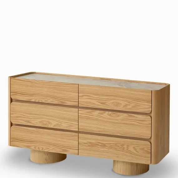 Комод Velto с 6 ящиками, 140х72х40 см, светлый дуб, керамика