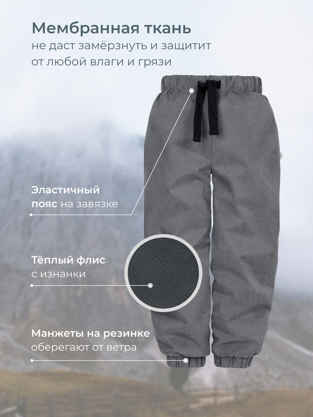 Брюки демисезонные на флисе Mjölk Graphit