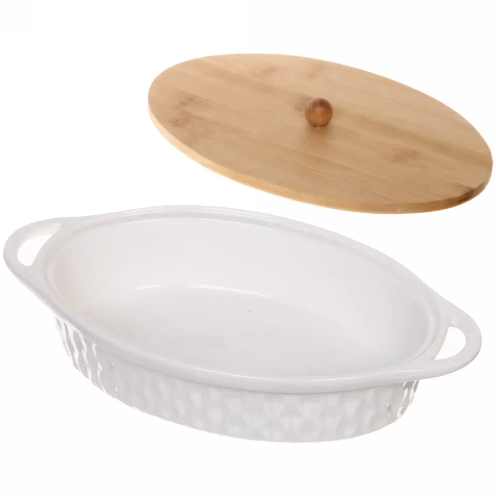 Форма для запекания керамическая «White magic» 24*16см с бамбуковой крышкой