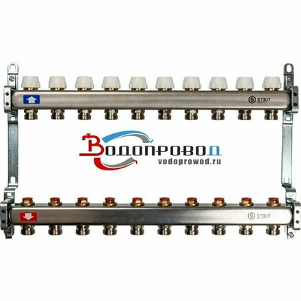 Коллектор Stout 1" x 3/4" на 10 контуров для радиаторного отопления (нерж. сталь) SMS-0922-000010