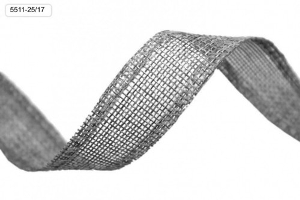 Лента Льняная 2,5см х 28м с проволокой (Серый)