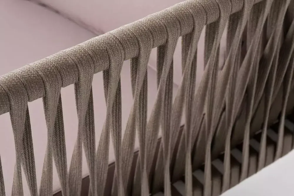 "Касабланка" правый модуль плетеный из роупа, каркас алюминий светло-серый (RAL7035) муар, роуп серо-коричневый 23мм, ткань бежевая 052