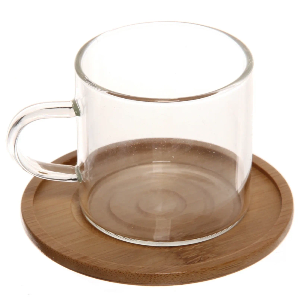 Чайный набор 10 предметов «Хай-Тек» (Чайник заварочный 1л+4кружки 140мл+блюдца) стеклянный на подносе