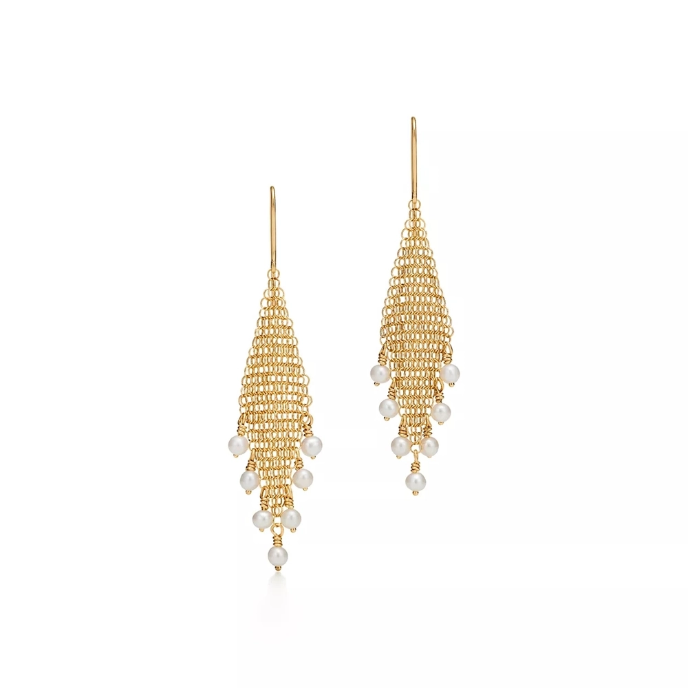 Серьги из жёлтого золота 18k с жемчугом, Tiffany 💠mesh