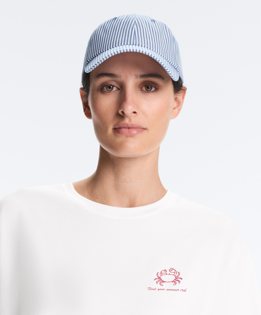 OYSHO Кепка из 100%-го хлопка в полоску, голубой