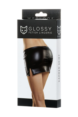 Glossy CAMREN - Мини-юбка из материала Wetlook, черный, M