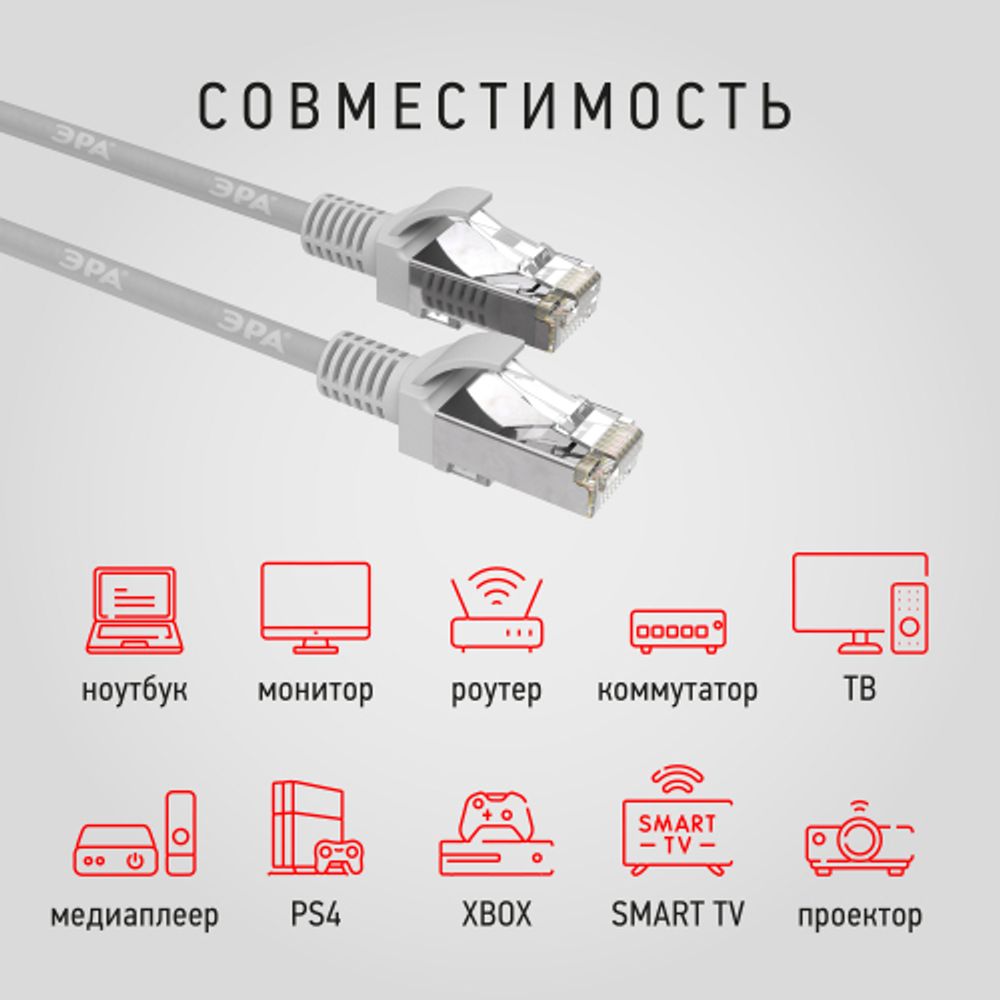 Патч корд ЭРА F/UTP экранированный 10 м, категория 5e, серый Cu