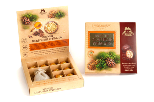 Мягкий кедровый грильяж Классический с травяным чаем / коробка / 120 гр / ТМ Территория Тайги