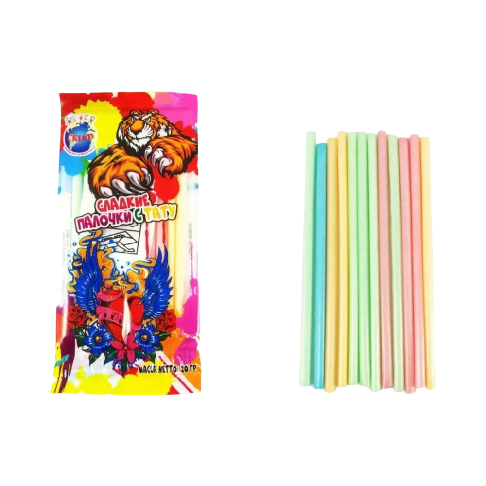 Сладкие палочки с тату в кислой пудре 20гр