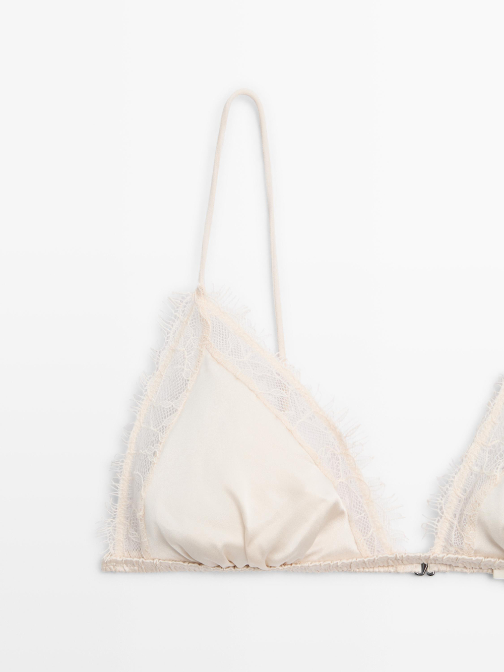 Massimo Dutti Бралетт с треугольными чашками из шелка и кружевом, натуральный/кремовый