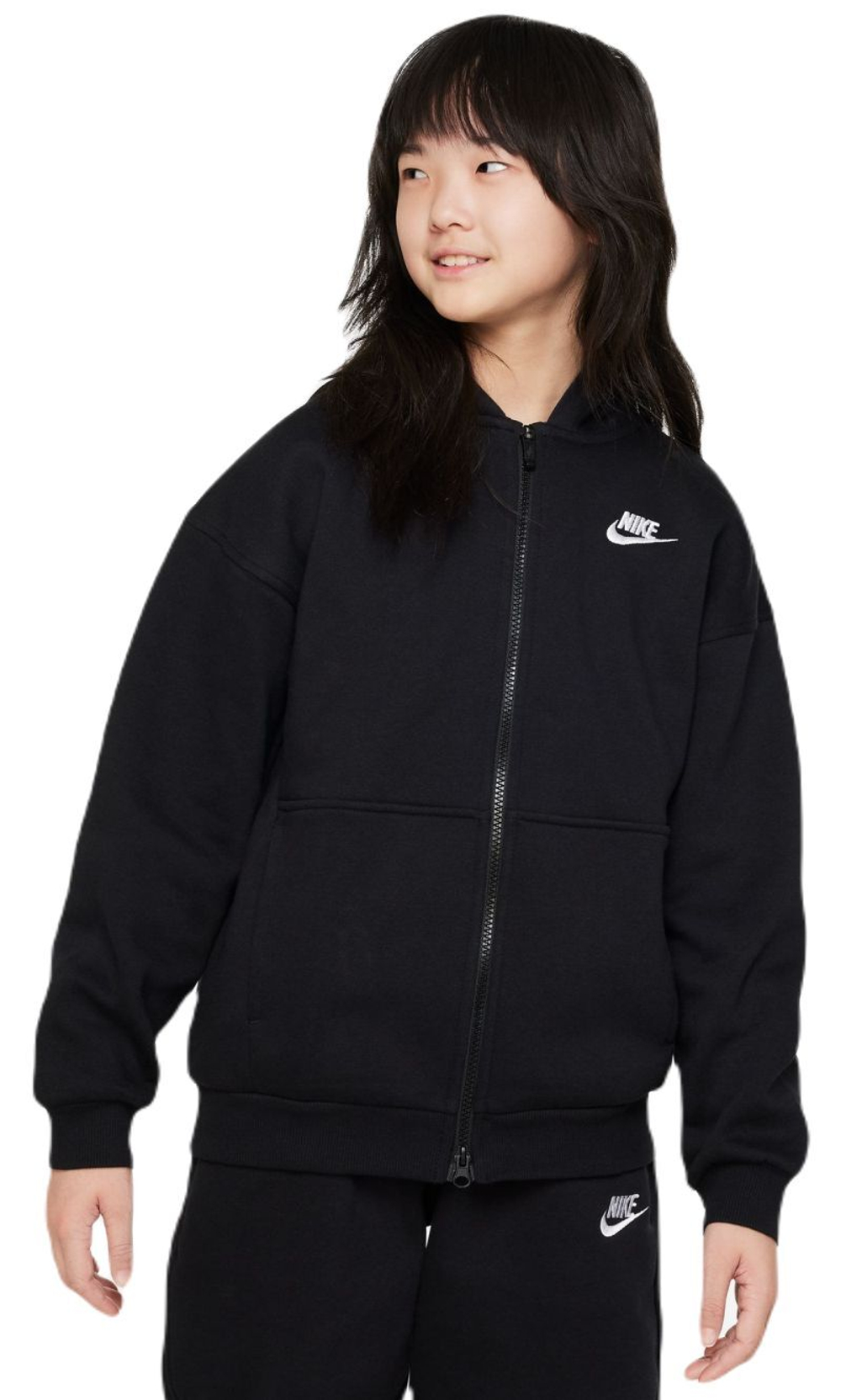 Кофта для девочки теннисная  Nike Sportswear Club Fleece Oversized Full Zip Hoodie - черный