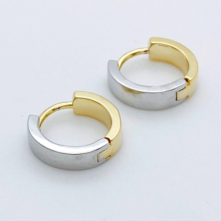 Швензы-кольца, позолота и родиевое покрытие (биколор), размер 14 мм, цена за пару