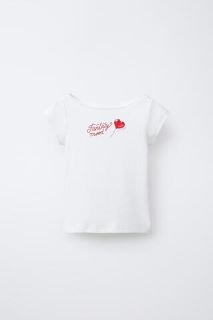 ZARA ФУТБОЛКА С ПРИНТОМ, БЕЛЫЙ